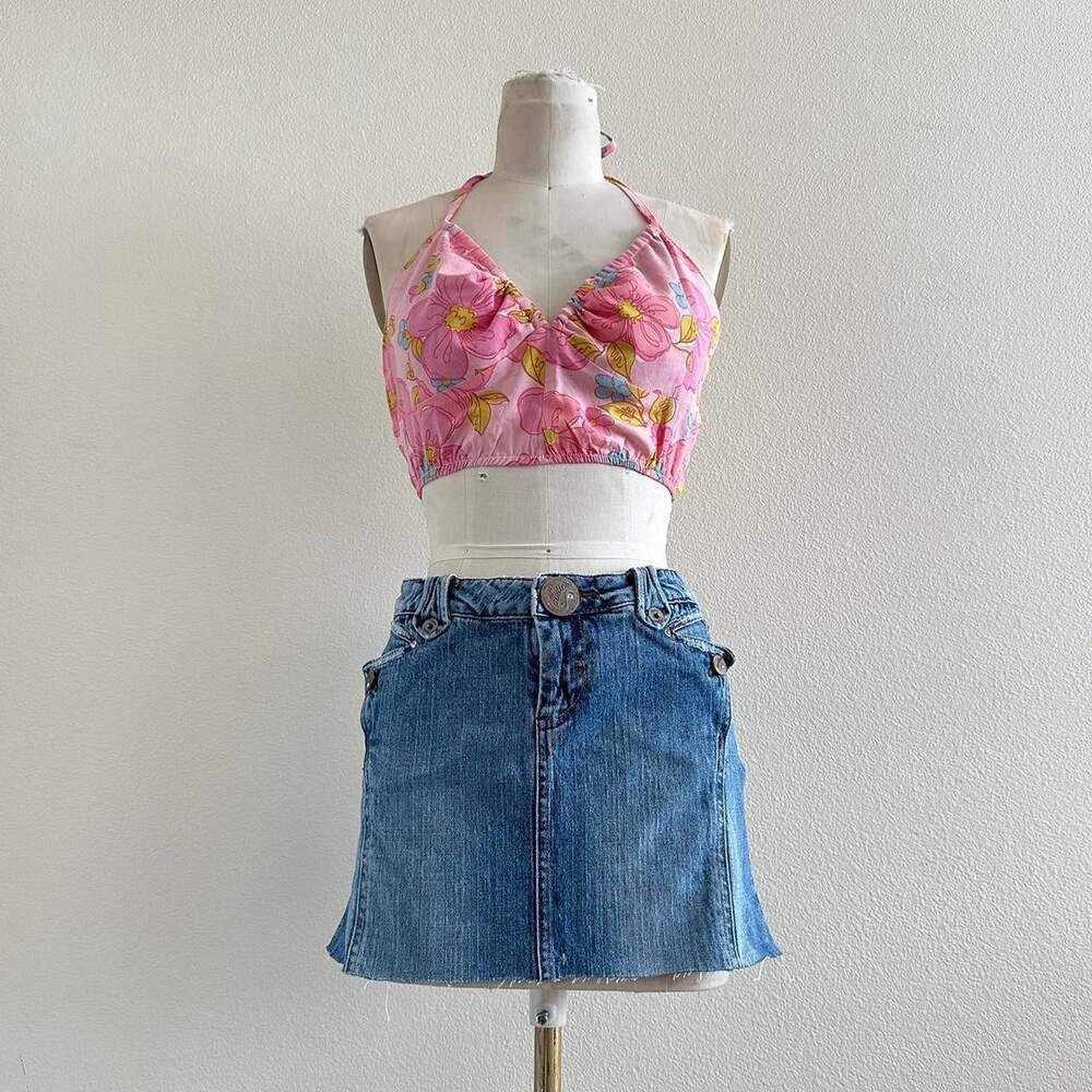 handmade pink floral halter crop top